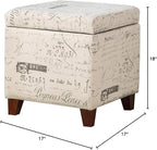 Adeco Fabric Script Pattern Cube Storage Footstool, Hinged Lid, Solid Wood Legs - Image 8