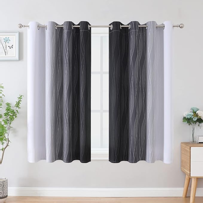Black and Greyish White Ombre Blackout Curtains - Image 2