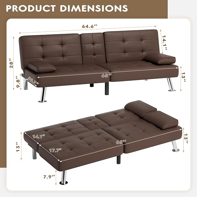 Homall Futon Sofa Bed, Leather Futon Couch - Image 3