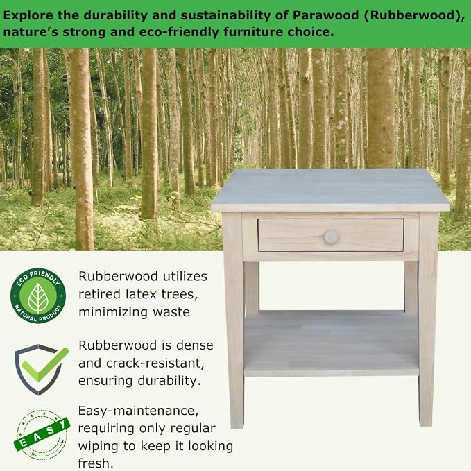 Solid Wood Spencer End Table, Unfinished - Image 4