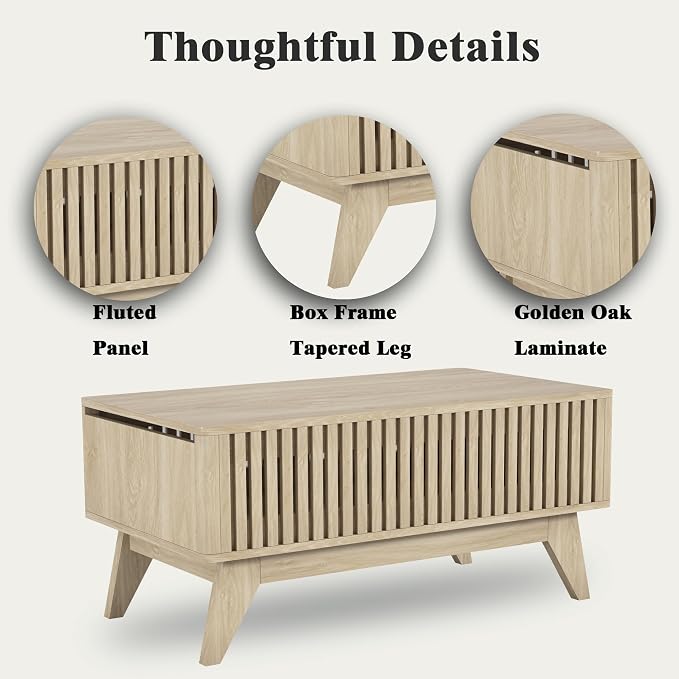 Lift Top Coffee Table with Hidden Compartment, Mid Century Modern Coffee Table - Image 6