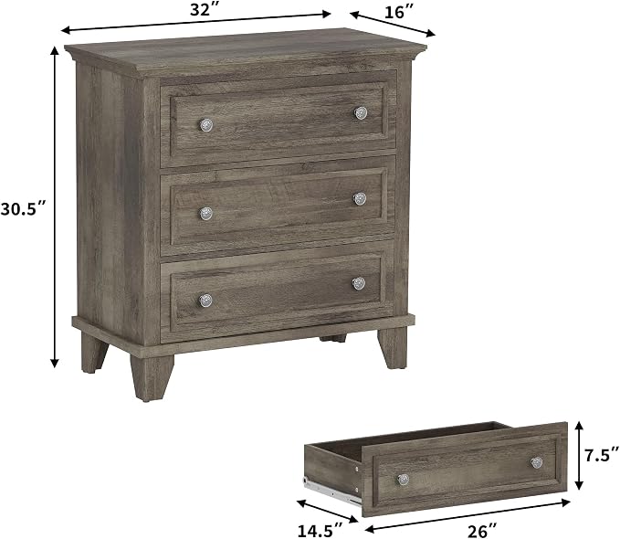 IDEALHOUSE 3 Drawer Dresser, Wooden Storage Chest of Drawers - Image 2