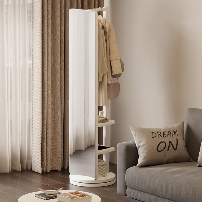 WoodsWhisper Full Length Mirror Coat Rack Solid Wood Floor Mirror 66"x12" Full - Image 5