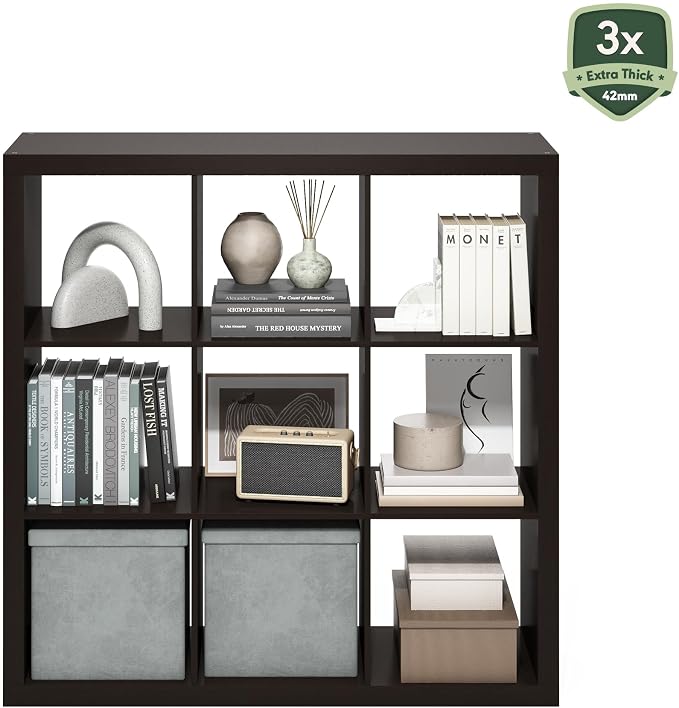 Furinno Cubicle Book Shelf, 9-Cube Bookshelf, Triple Thick Frame Cube Storage - Image 5