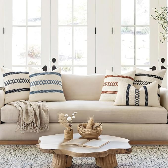 MIULEE Set of 2 Blue Boho Decorative Lumbar Pillow Covers 12x20 Inch | - Image 3