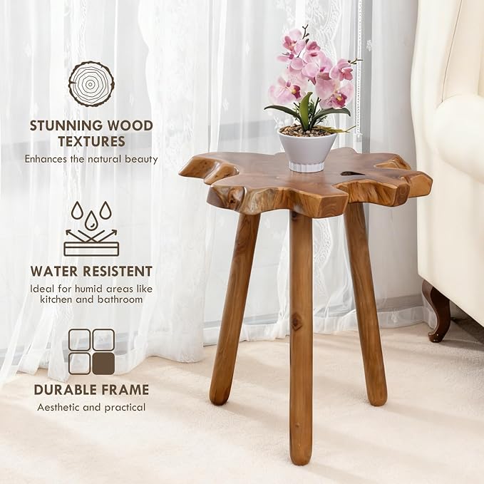 Natural Teak Wood Live Edge Side Table - Image 5