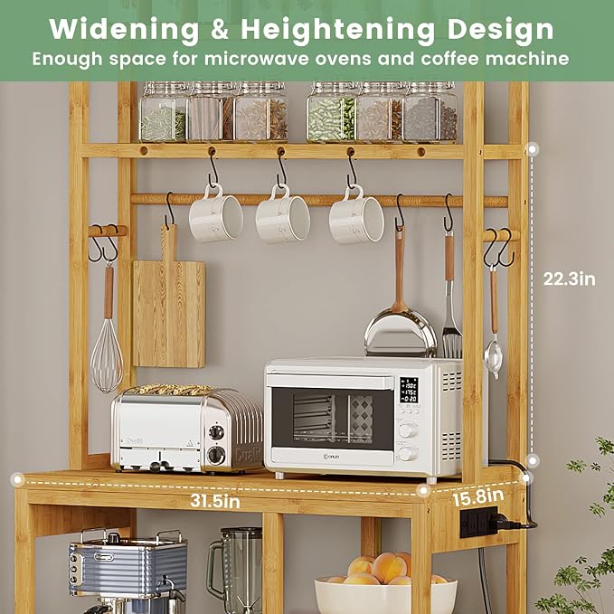 Bakers Rack with Power Outlets, 8-Tier Microwave Stand, Kitchen Utility Storage - Image 9