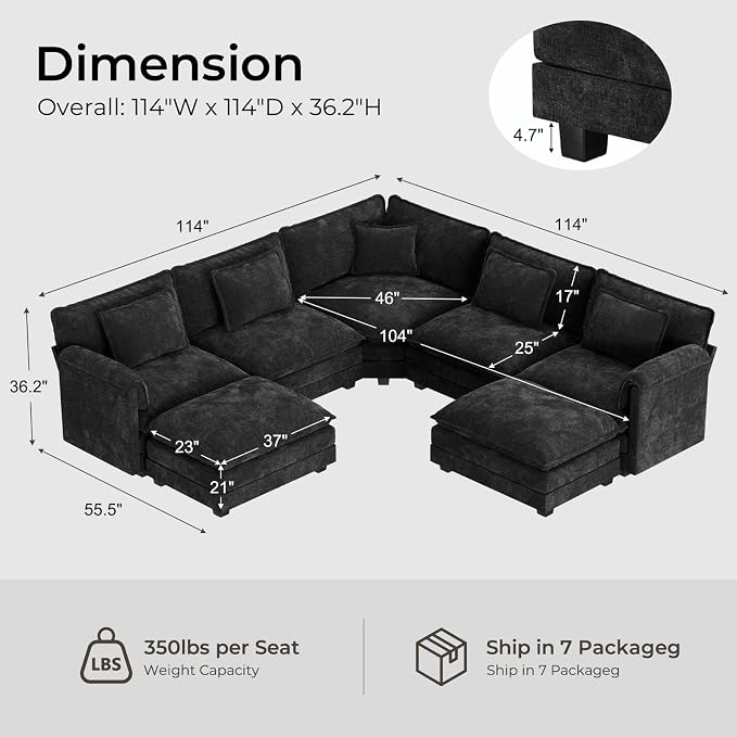 ELUCHANG 114" Oversized V-Shaped Cloud Couch Modular Sectional Sofa - Image 2
