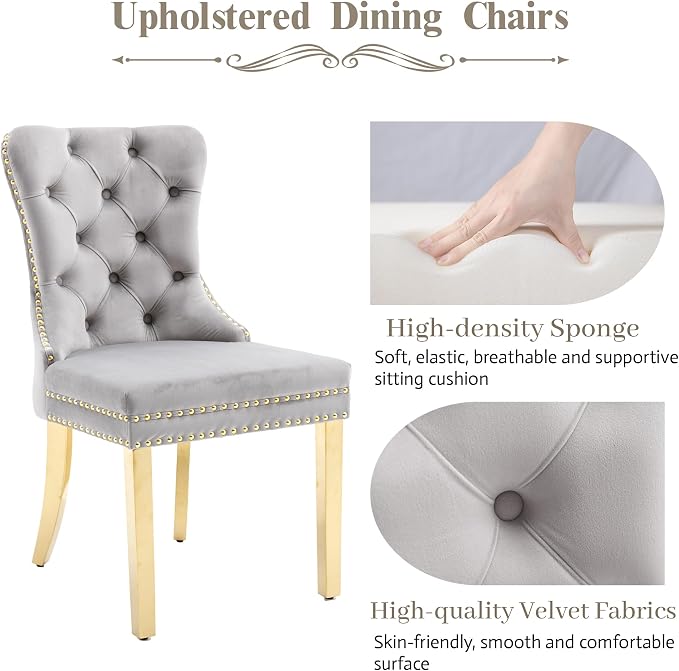 KCC Velvet Dining Chairs Set of 6, Upholstered High-end Tufted Dining Chair - Image 4