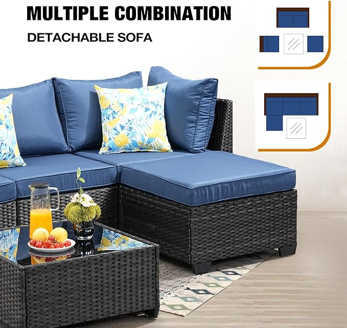 JOYURE 5 Pieces Patio Furniture Set All-Weather Outdoor Wicker Sectional - Image 6