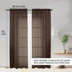 Sheer Curtains 72 Inches Long 2 Panels Set, Light Filtering Sheer Curtain Rod - Image 2