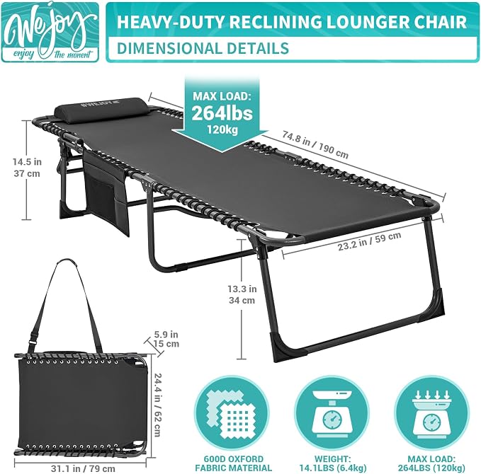 #WEJOY Folding Lounge Chair Outdoor, 5-Position Adjustable Sunbathing Tanning - Image 2