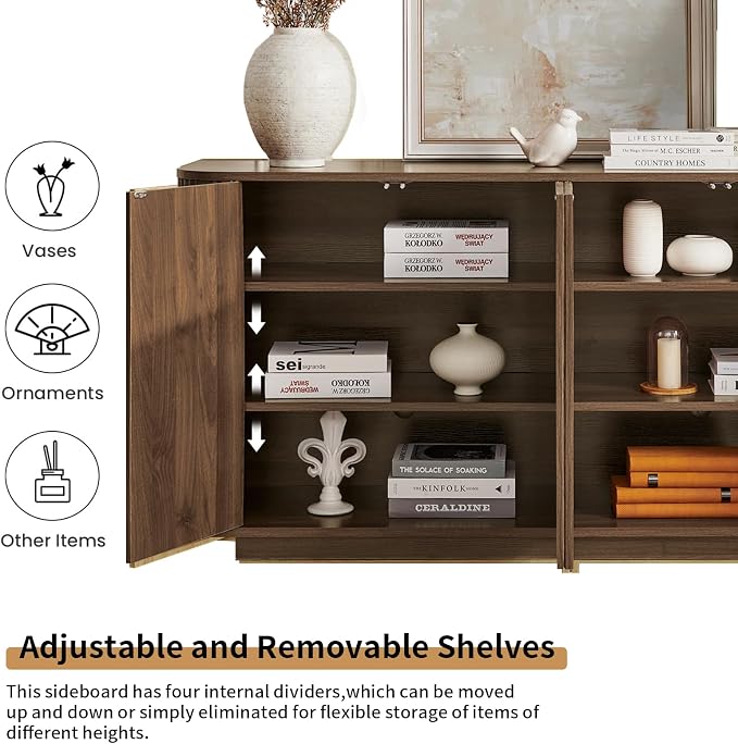 LKTART 64" Buffet Cabinet with Storage, Modern Fluted Accent Sideboard Media - Image 6