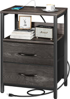 Yoobure Nightstand with Charging Station, Small Night Stand with Fabric Drawers by Yoobure