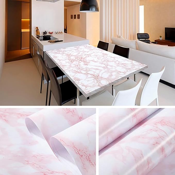 practicalWs 15.7 in x 236.2 in Self-Adhesive White Pink Marble Removable - Image 3