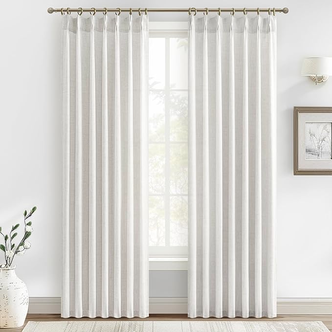 Custom 88 Inch Beige White Pinch Pleat Nursery Curtains 2 Panels Set, Light by PleatedDrapes