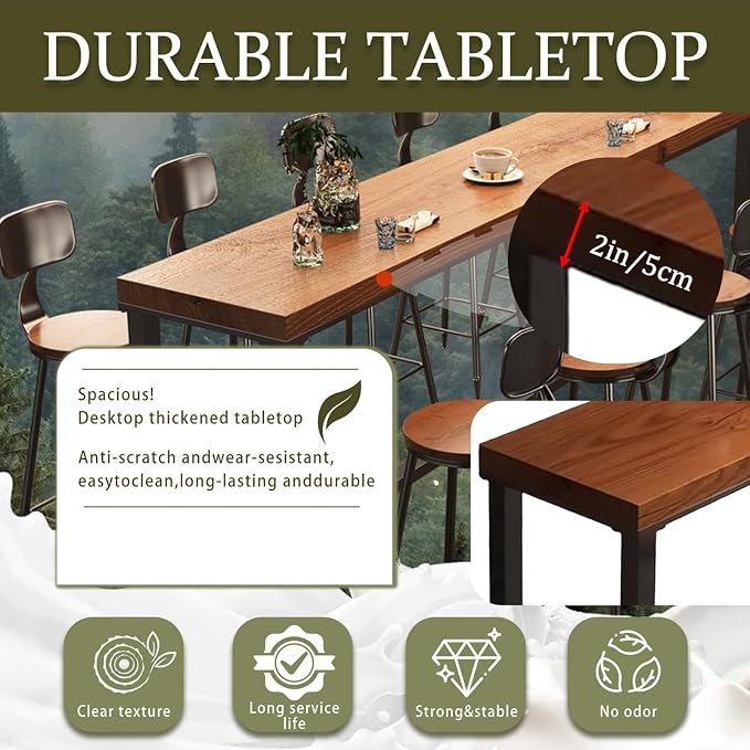 Bar Height Table Long Bar Table Solid Wood Farmhouse Bar Table Industrial Long - Image 4
