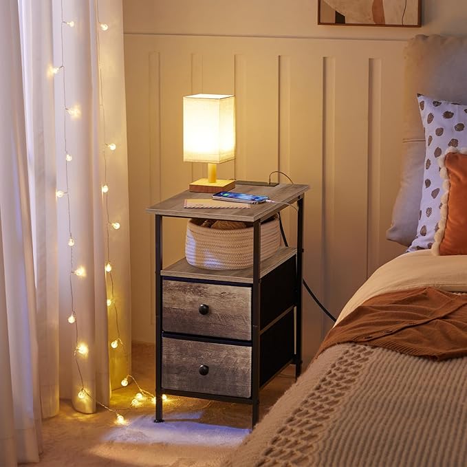 HOOBRO End Table with Charging Station, Narrow Side Table, Nightstand with 2 - Image 2