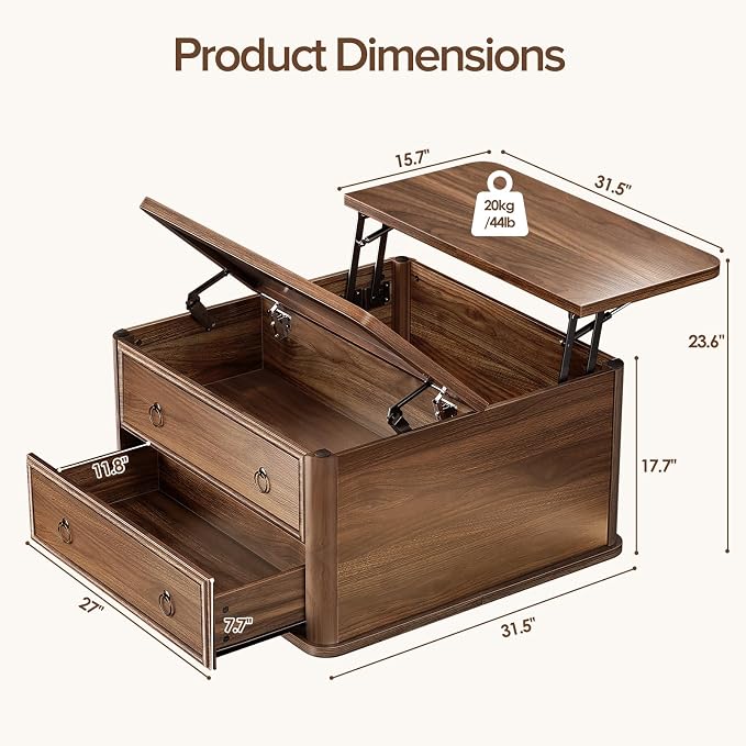 Memobarco 31.5" Lift Top Coffee Table - Image 2
