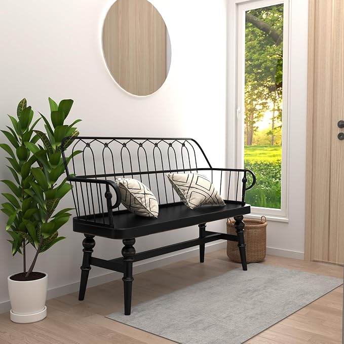 DIBRATY Entryway Bench, Spindle Back Wooden Dinning Bench, Farmhouse Foyer Bench - Image 5