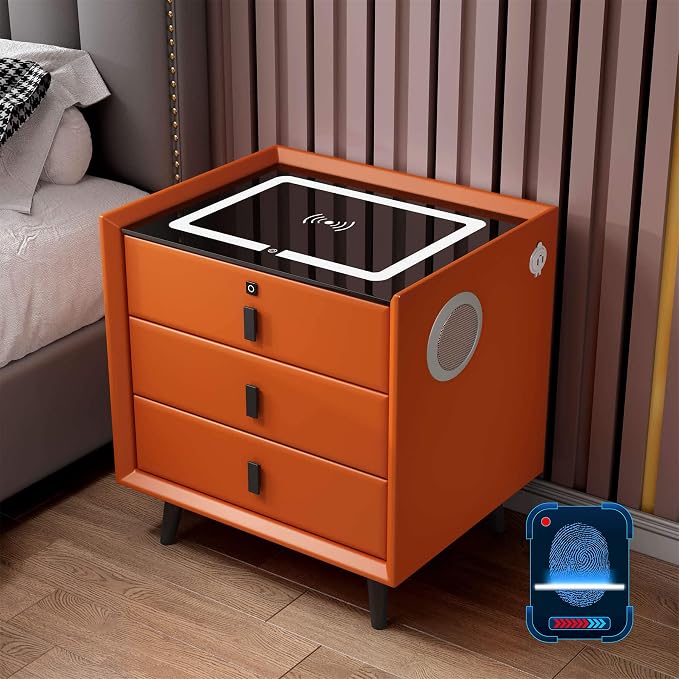 Smart Bedroom Nightstand with Fingerprint Lock and Adjustable LED Lights by Unknown