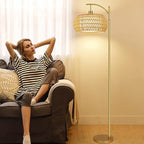 ZECOXOL Gold Floor Lamps for Living Room Rattan Boho Floor Lamp - Image 7