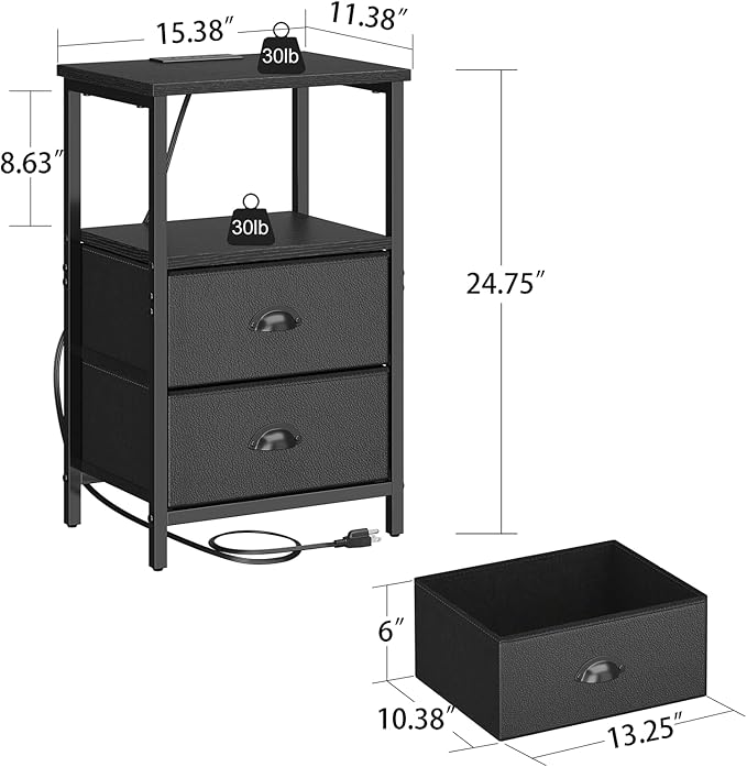sthmec Nightstand with Charging Station, LED Night Stand Set 2, Bedside Table - Image 3
