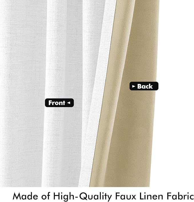 MIULEE 100% Blackout Linen Curtains 42 x 84 Inch Bright White 2 Panels | - Image 6