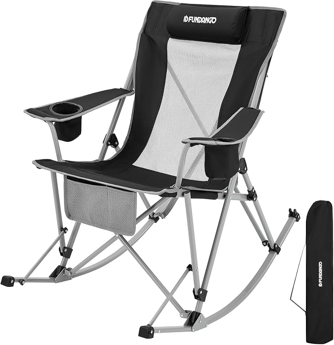 FUNDANGO Rocking Camping Chair, High Mesh Back Portable Folding Camp Chairs by FUNDANGO