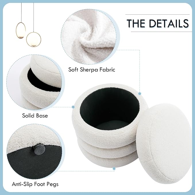 Flouki 19.5" Storage Ottoman Round, Vanity Stools - Image 9