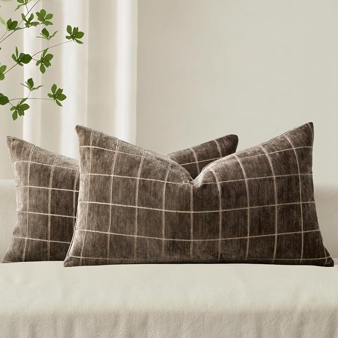 MIULEE Decorative Chenille Check Lumbar Throw Pillow Covers Vintage Plaid Couch by MIULEE