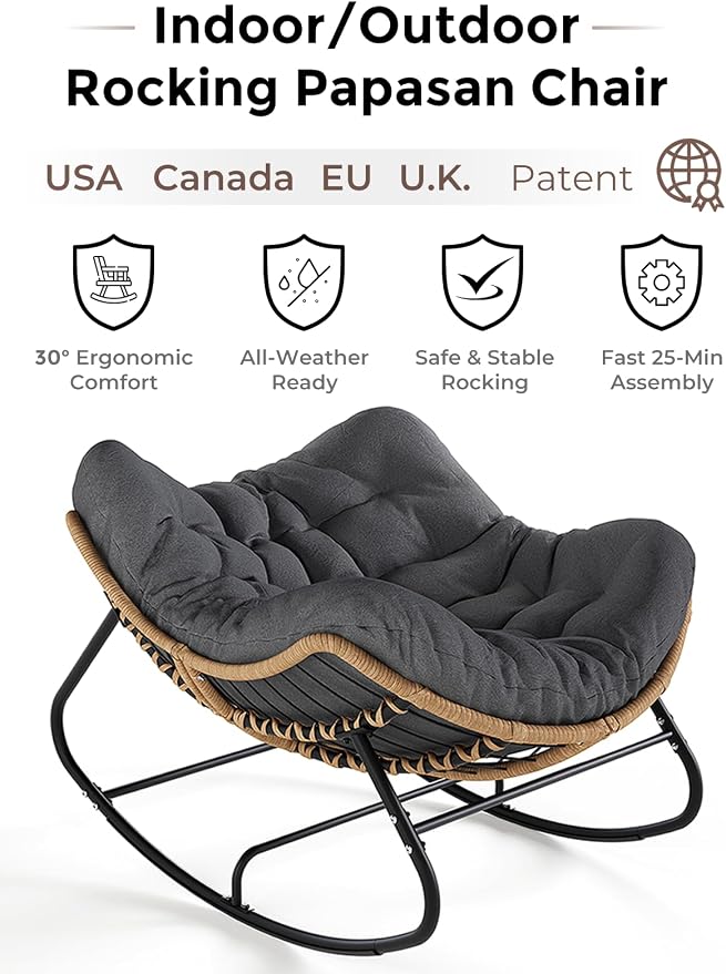 SWITTE Outdoor Papasan Rocking Chair, Oversized Patio Egg Chair - Image 3