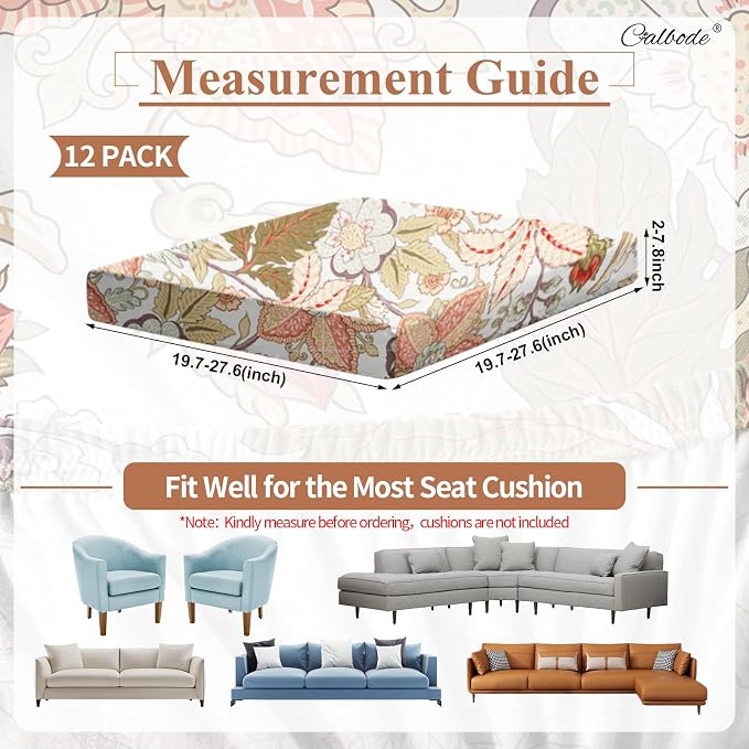 CALBODE 12Pcs High Elastic Digitally Printed Sofa Seat Cushion Cover, Soft & - Image 2