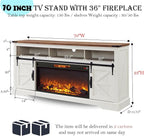 OKD Fireplace TV Stand for 80 Inch TV, Rustic Media Console w/Sliding Barn Door - Image 2