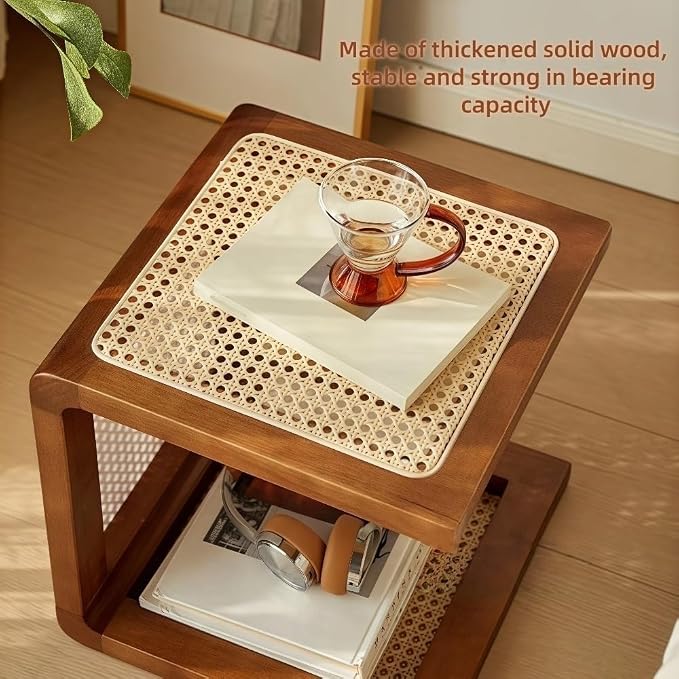 Japanese Style Wood Rattan Stool Side Table Multi-Functional Shoe Bench Night - Image 7