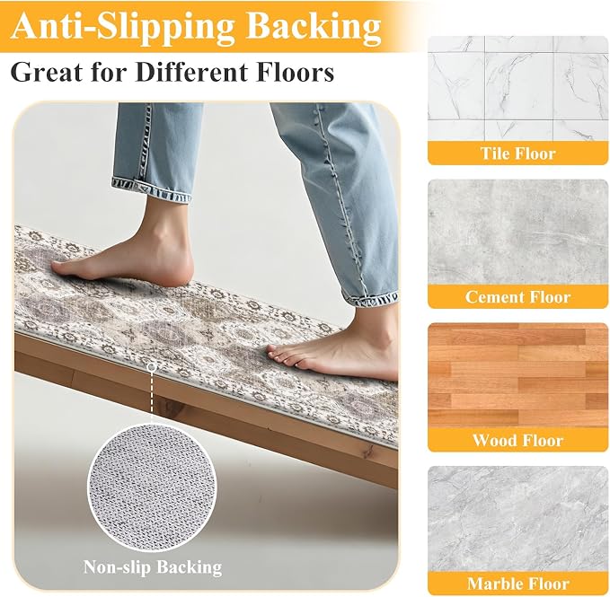 HEBE Hallway Runner Rug 2'x5', Washable Non Slip Kitchen Rug Runner | Soft Boho - Image 3