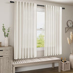 Neutral Semi Sheer Cream Linen Curtains 64 Inch Length 2 Panel Set Soft Airy - Image 7