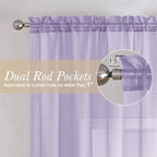 Lavender Sheer Kitchen Curtains 54 Inch Length 2 Panels, Double Rod Pockets - Image 2
