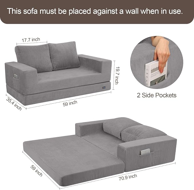 COMAX Convertible Sofa Bed Queen, Folding Fold Out Couch Bed, Floor Futon Couch - Image 2