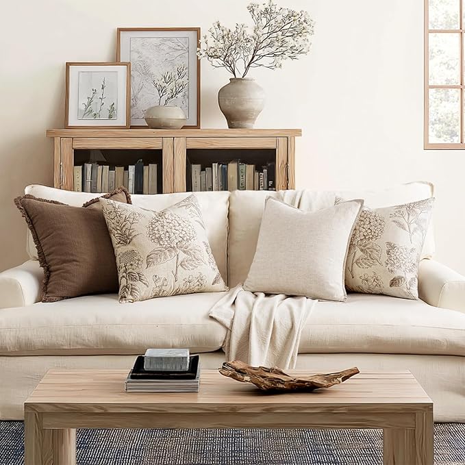 Set of 2 Decorative Floral Pillow Covers 20x20 Inch Light Brown | Neutral - Image 4