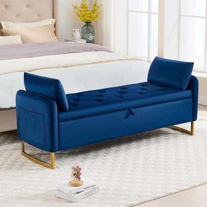 65" Storage Bench for Bedroom, Velvet End of Bed Bench, King Size Bed Benches - Image 9