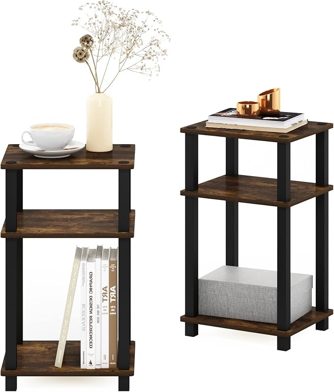 Furinno JUST Side Table Set of 2, 3-Tier Open Shelf End Table, Toolless - Image 5