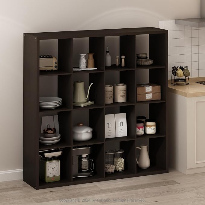 Furinno Simple Cube Storage Organizer, 16-Cube Display Shelf, Open Back - Image 2