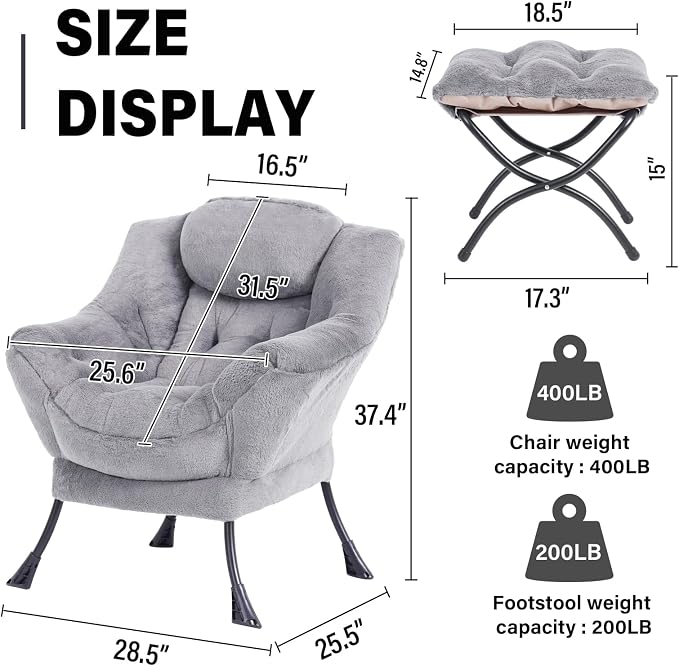 Lazy Chair with Ottoman, Modern Accent Lounge Leisure Sofa with Armrests - Image 3