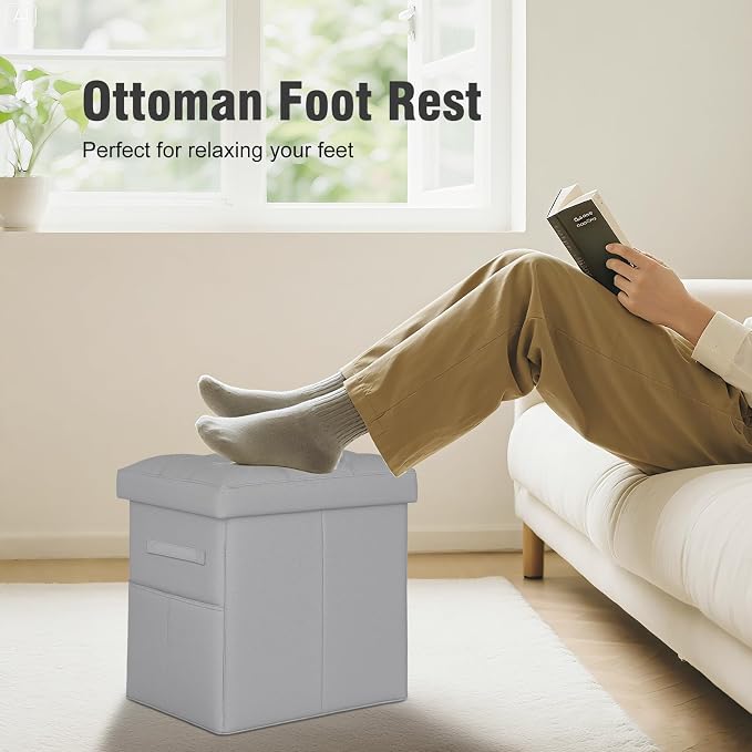 Ottoman with Storage, Ottoman Foot Rest Stool with Handles & Side Pocket. - Image 3