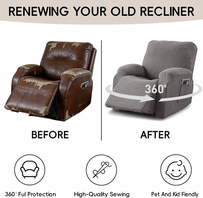 Oversized Recliner Chair Covers, 4-Piece Stretch Geometric Strokes Jacquard - Image 6
