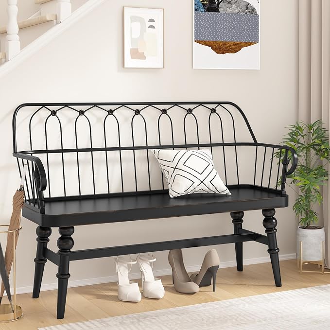 DIBRATY Entryway Bench, Spindle Back Wooden Dinning Bench, Farmhouse Foyer Bench by DIBRATY