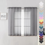 Charcoal Grey Sheer Curtains 54 Inch Length 2 Panels, Light Filtering Voile by Lecloud