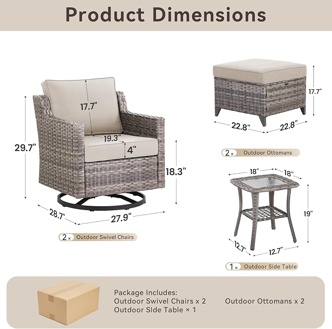 5 Pieces Outdoor Patio Furniture Set-All-Weather Wicker Patio Swivel Glider - Image 8