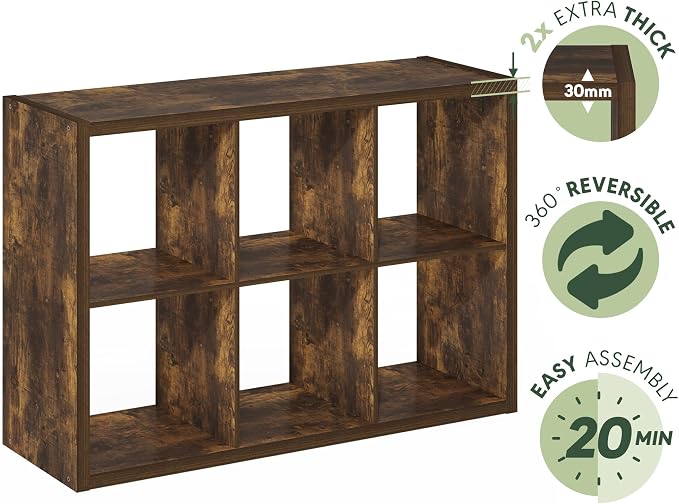 Furinno Cubicle Book Shelf, 6-Cube Bookshelf, Extra Thick Frame Horizontally & - Image 8